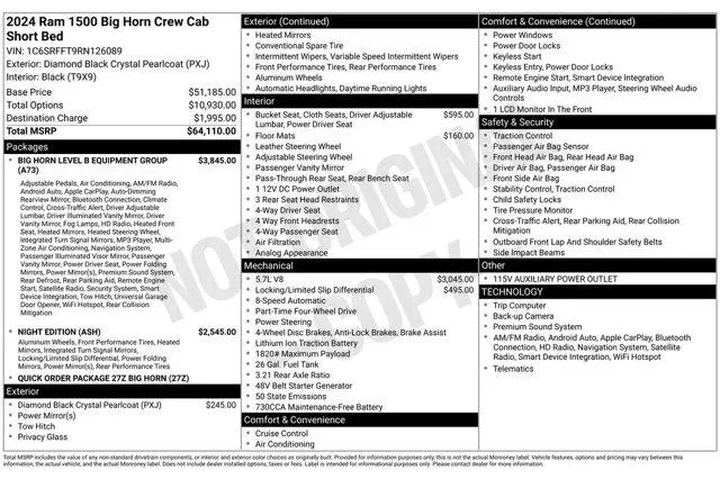 $35495 : Ram 1500 2024 4x4 Big Horn 4 image 9