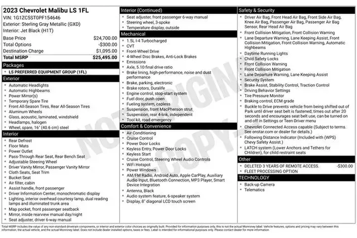 $16770 : Chevrolet Malibu 2023 LS Fle image 2