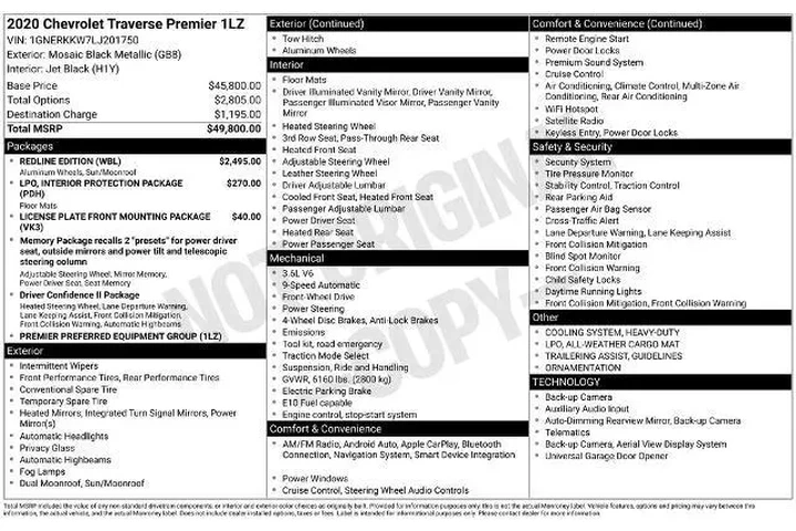 $27100 : Chevrolet Traverse 2020 Prem image 3