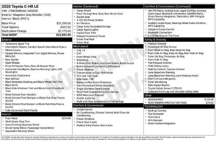 $16700 : Toyota C-HR 2020 LE 4dr Cros image 2