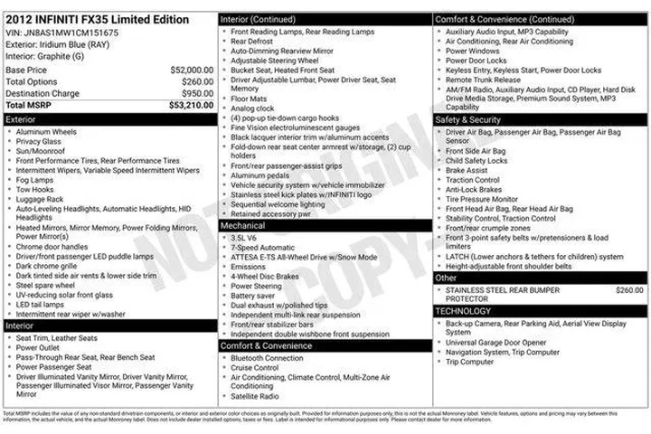 $14998 : INFINITI FX35 2012 AWD Base image 2