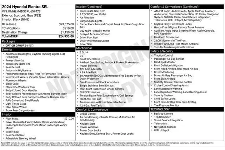 $19496 : Hyundai ELANTRA 2024 SEL 4dr image 7