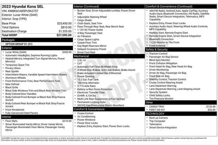 $20900 : Hyundai KONA 2023 AWD SEL 4d image 10