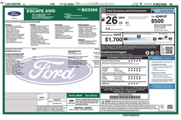 $27500 : Ford Escape 2023 AWD ST-Line image 2