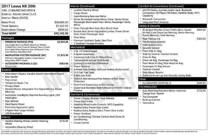 $17772 : Lexus NX 200t 2017 AWD 4dr C image 7