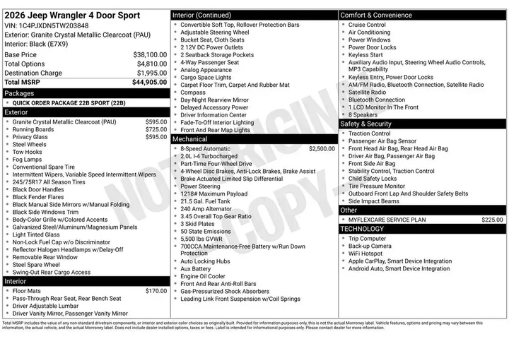 $39905 : Jeep Wrangler 2026 4x4 Sport image 2