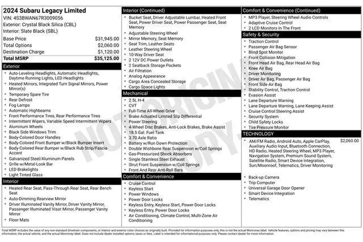 $25990 : Subaru Legacy 2024 AWD Limit image 2
