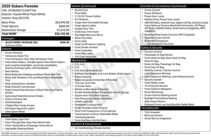 $19906 : Subaru Forester 2020 AWD Bas image 3