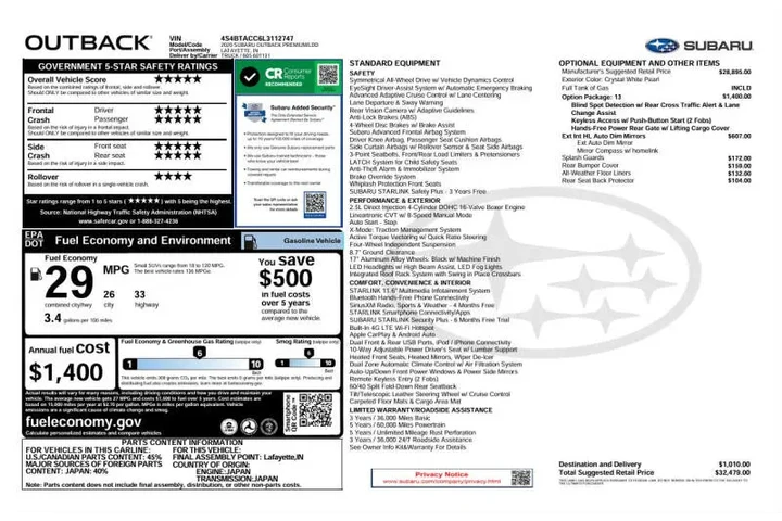 $18995 : 2020 Outback Premium image 6