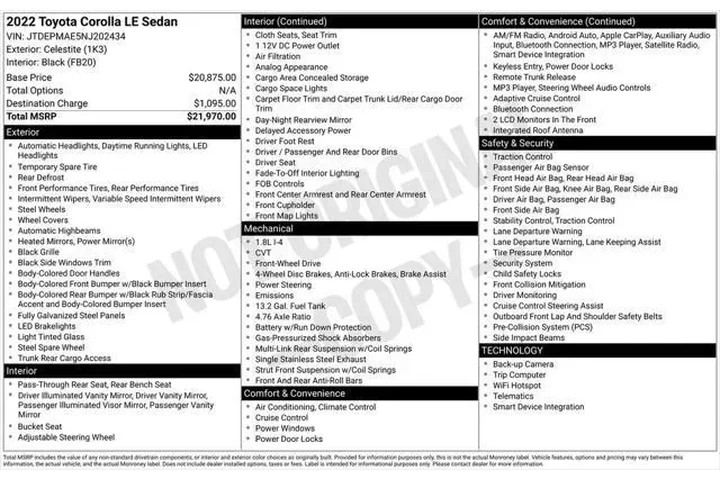 $16587 : Toyota Corolla 2022 LE 4dr S image 3