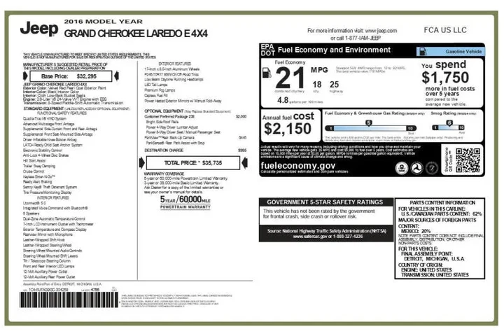 $13485 : 2016 Grand Cherokee Laredo image 5