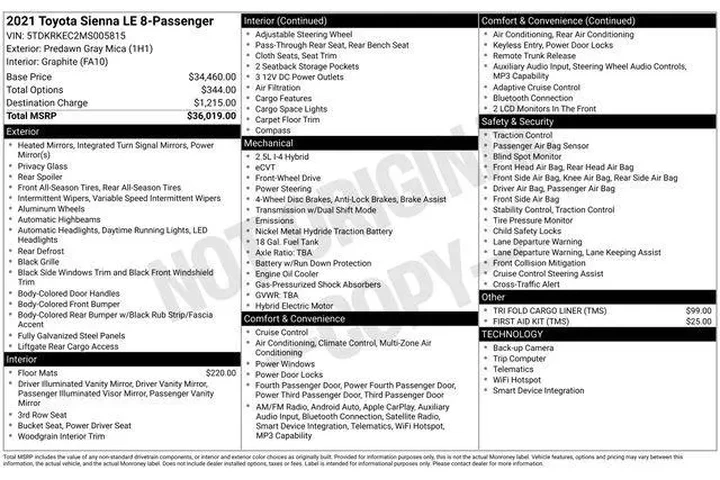 $23995 : Toyota Sienna 2021 LE 8-Pass image 9