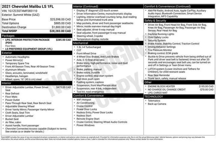 $16995 : Chevrolet Malibu 2021 LS Fle image 2