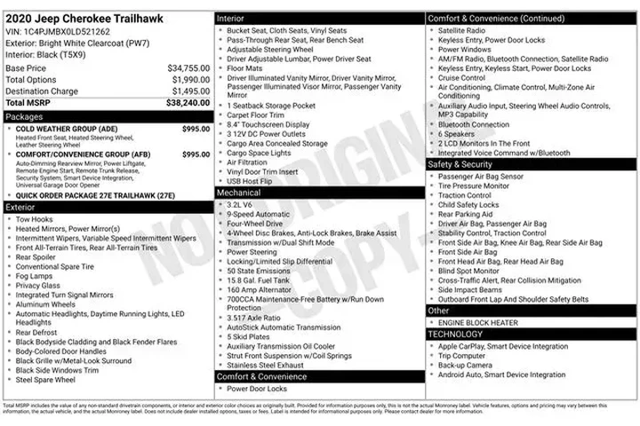 $20970 : Jeep Cherokee 2020 4x4 Trail image 2