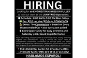 SOLICITO SACA-PIEZAS DE CARROS en Orlando