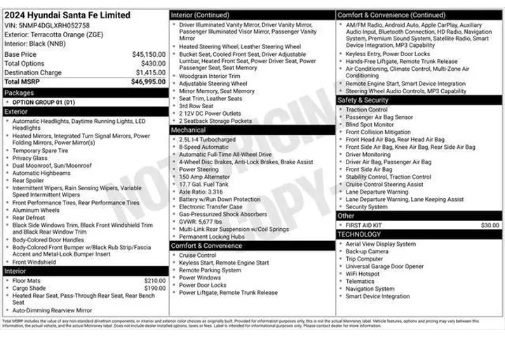 $34488 : Hyundai SANTA FE 2024 AWD Li image 6