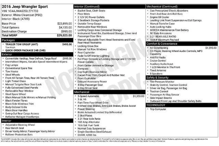 $16100 : Jeep Wrangler 2016 4x4 Sport image 2