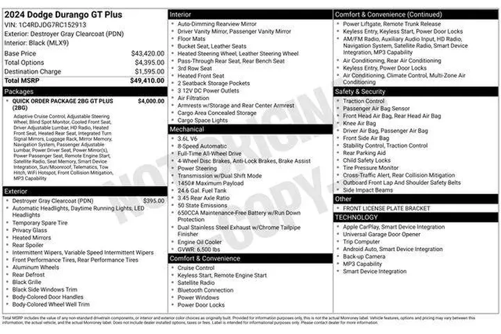 $31489 : Dodge Durango 2024 AWD GT Pl image 10