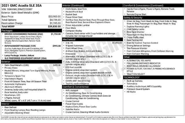 $23900 : GMC Acadia 2021 SLE 4dr SUV image 5