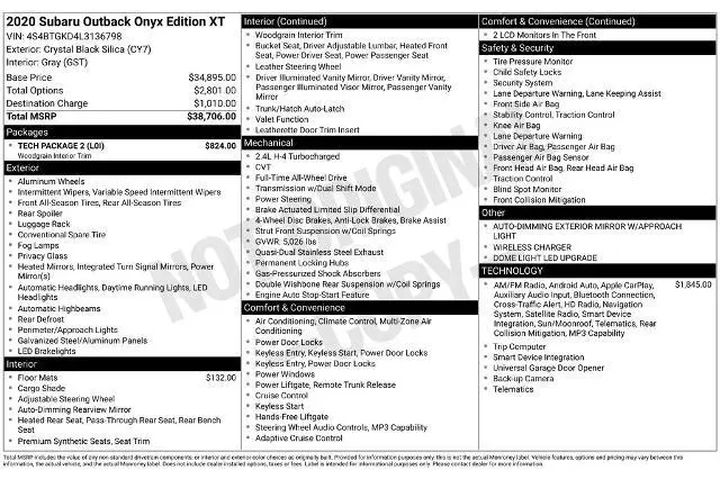 $22670 : Subaru Outback 2020 AWD Onyx image 3