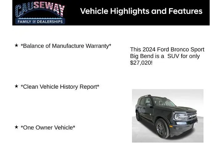 $27020 : Ford Bronco Sport 2024 AWD B image 2