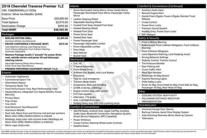 $18200 : Chevrolet Traverse 2018 Prem image 2