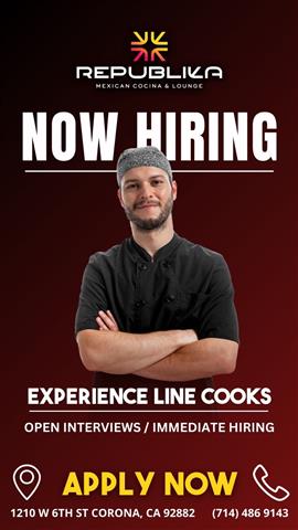 NOW HIRING LINE COOK/ COCINERO image 1