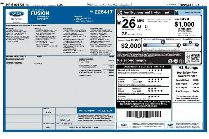 $9591 : Ford Fusion 2015 S 4dr Sedan image 6