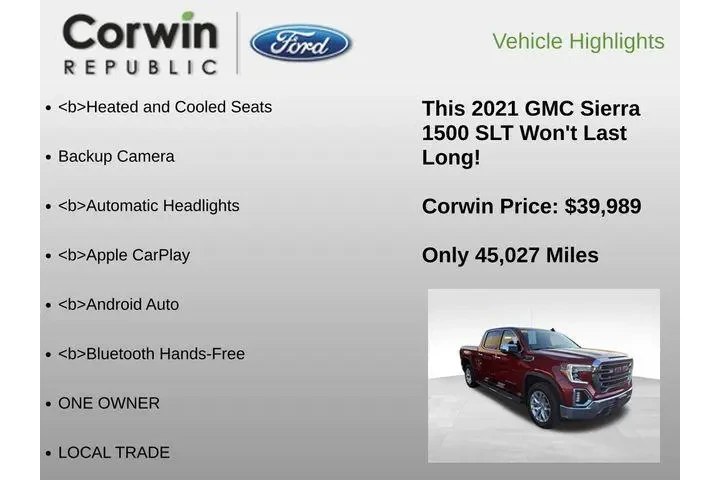 $39989 : GMC Sierra 1500 2021 4x4 SLT image 6