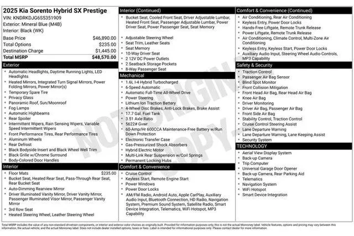 $38588 : Kia Sorento Hybrid 2025 AWD image 2