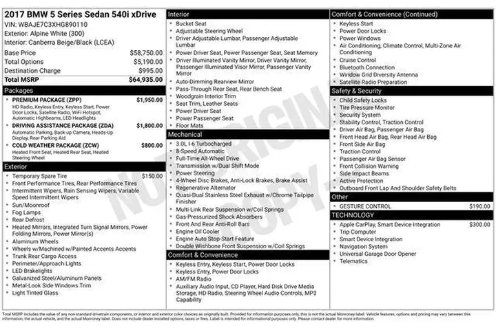 $24798 : BMW 5 Series 2017 AWD 540i x image 10