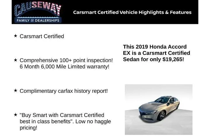 $19265 : Honda Accord 2019 EX 4dr Sed image 2