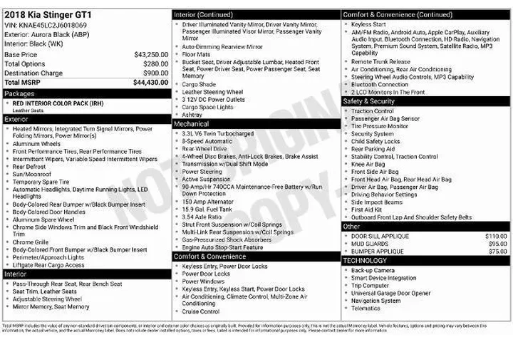 $21999 : Kia Stinger 2018 GT1 4dr Sed image 1