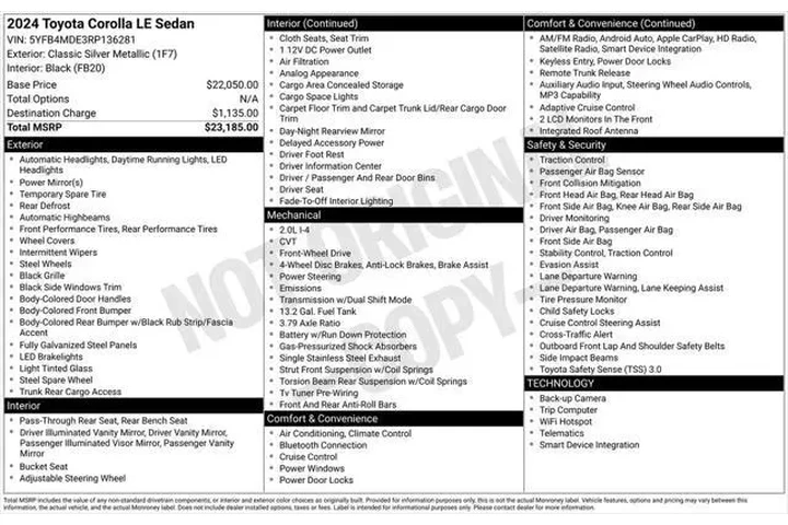 $16587 : Toyota Corolla 2024 LE 4dr S image 3