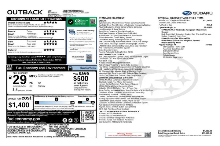 $20995 : 2021 Outback Limited image 5