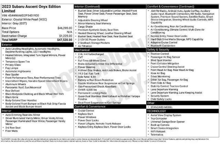 $34700 : Subaru Ascent 2023 AWD Onyx image 2