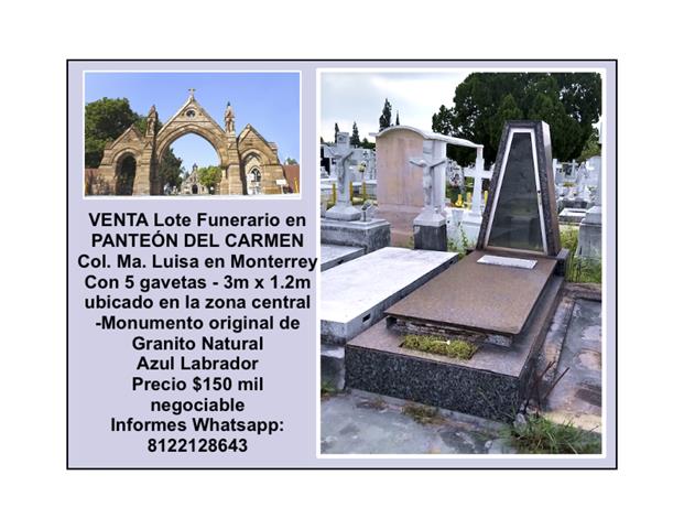 $150000 : LOTE FUNERARIO PANTEÓN CARMEN image 1