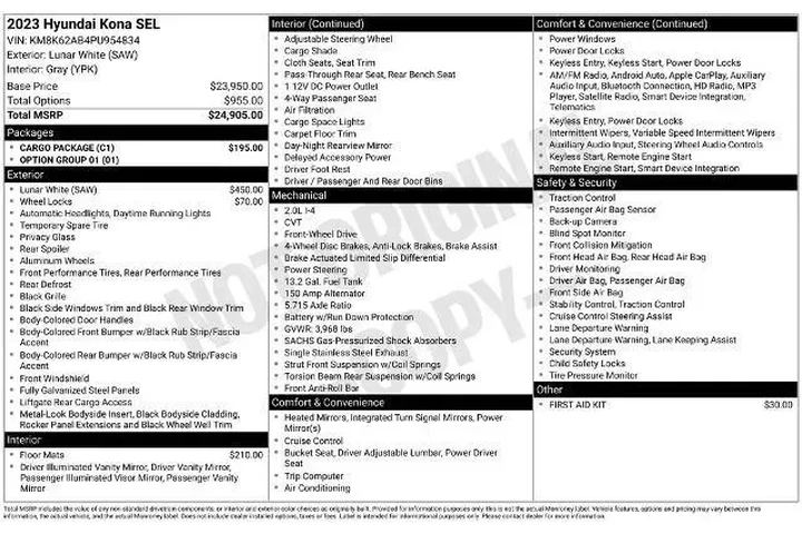 $19250 : Hyundai KONA 2023 SEL 4dr Cr image 3