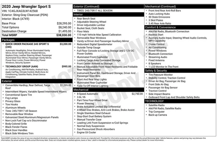 $26996 : Jeep Wrangler 2020 4x4 Sport image 8