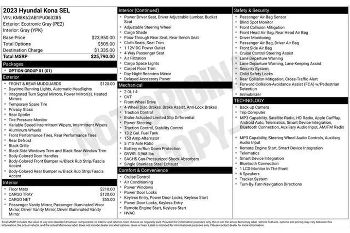 $20866 : Hyundai KONA 2023 SEL 4dr Cr image 1