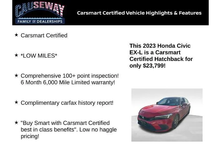 $23799 : Honda Civic 2023 EX-L 4dr Ha image 2