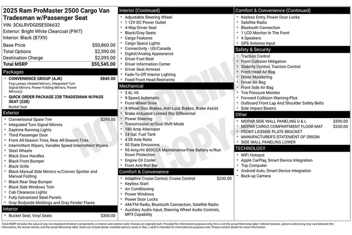 $38559 : Ram ProMaster 2025 Tradesman image 2