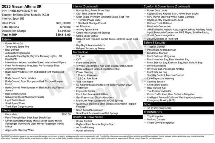 $24475 : Nissan Altima 2025 2.5 SR 4d image 9