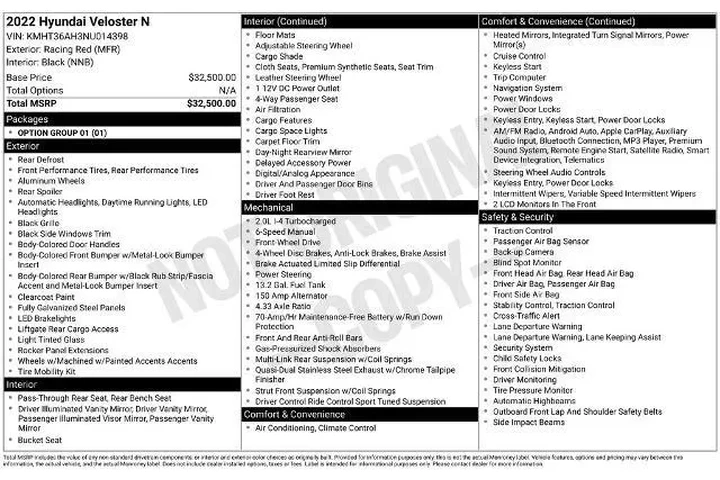 $26500 : Hyundai VELOSTER N 2022 3dr image 2