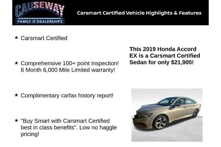 $21905 : Honda Accord 2019 EX 4dr Sed image 2