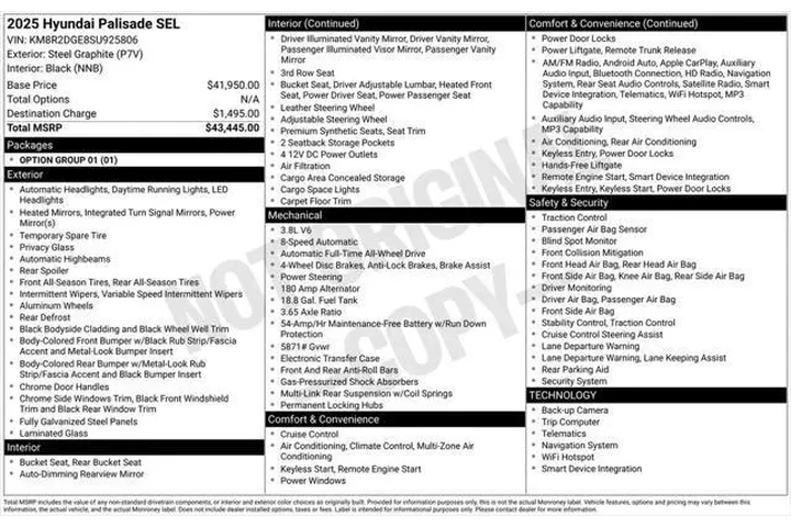 $37650 : Hyundai PALISADE 2025 AWD SE image 5