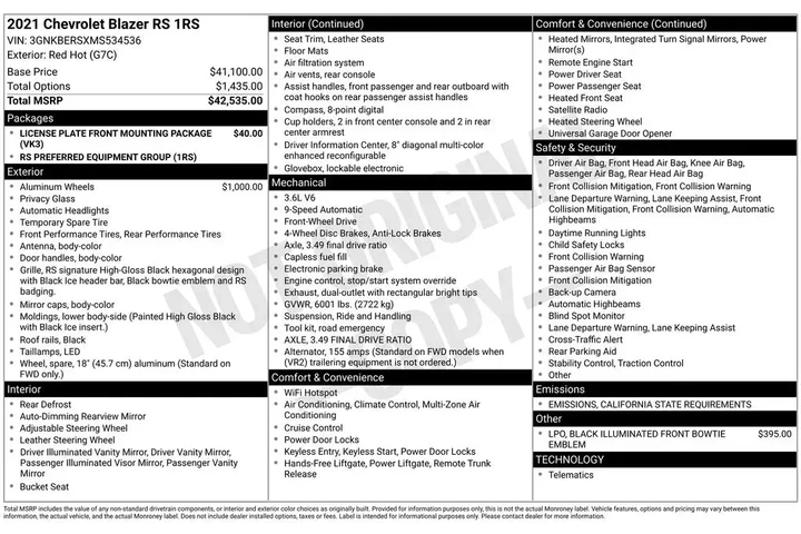 $21250 : Chevrolet Blazer 2021 RS 4dr image 3