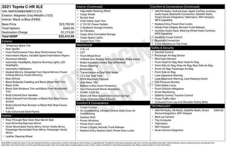 $18838 : Toyota C-HR 2021 LE 4dr Cros image 9