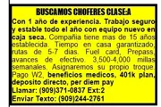 🚚 BUSCAMOS CHOFERES CLASE: A en Riverside