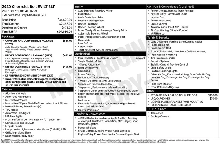 $12877 : Chevrolet Bolt EV 2020 LT 4d image 2